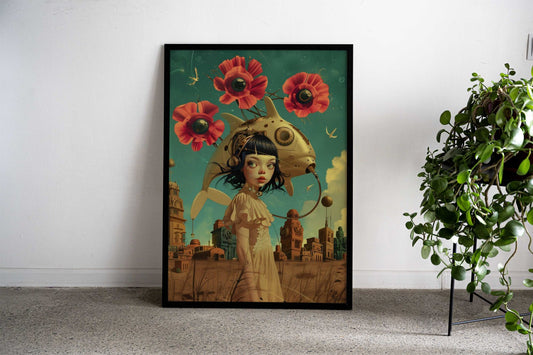 Anime space girl with bot Asian Style Poster | Wall Art for Home & Office | High-Quality Print Premium Vinyl Skin Decal