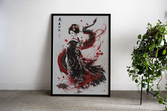 Asian Dragon Geisha Asian Style Poster | Wall Art for Home & Office | High-Quality Print - High-quality vinyl skin