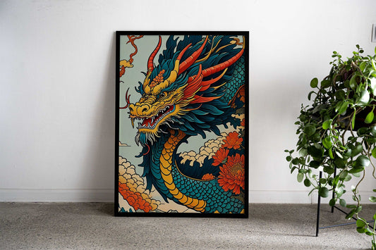 Asian Floral dragon Asian Style Poster | Wall Art for Home & Office | High-Quality Print - High-quality vinyl skin