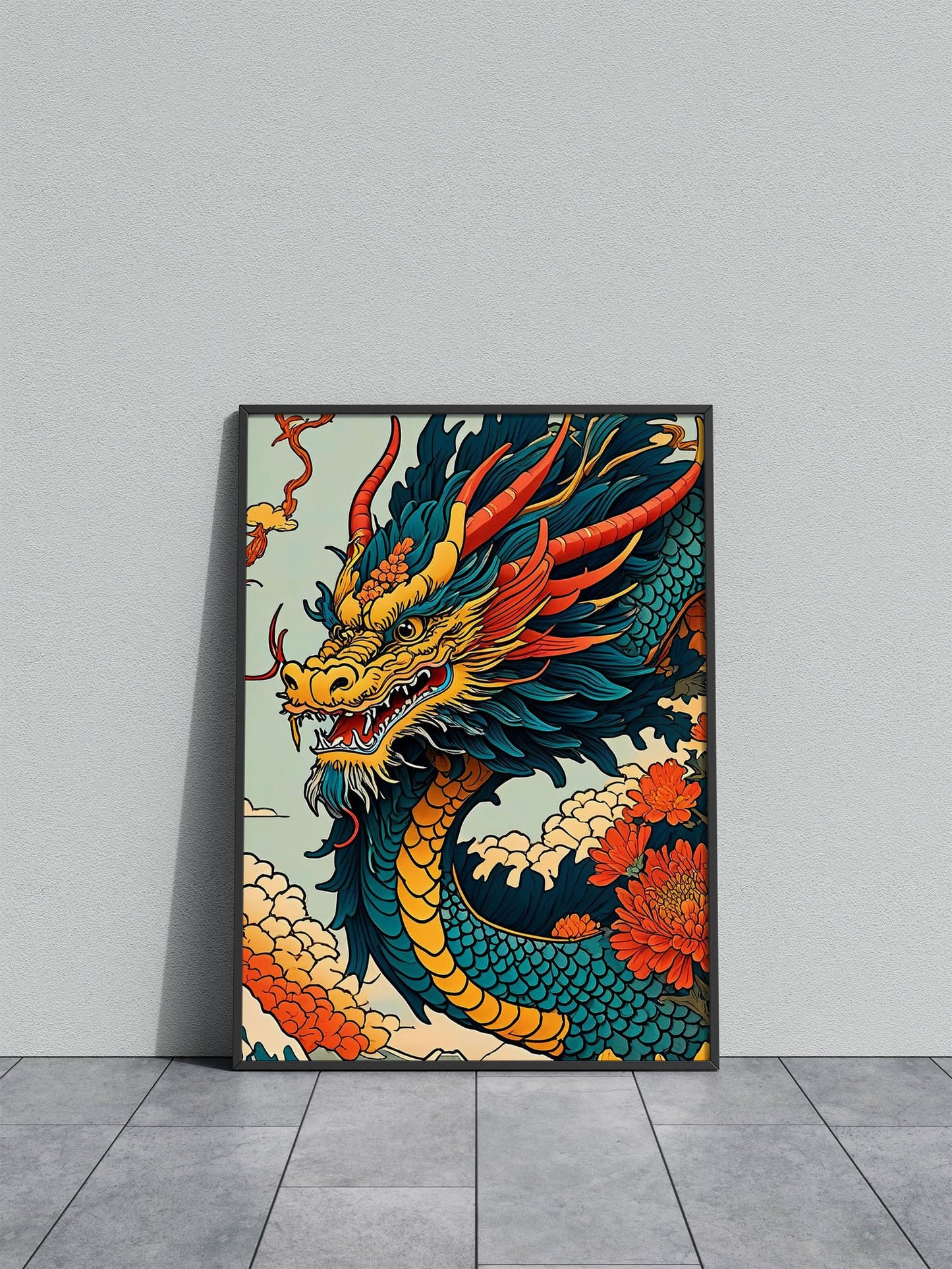 Asian Floral dragon Asian Style Poster | Wall Art for Home & Office | High-Quality Print