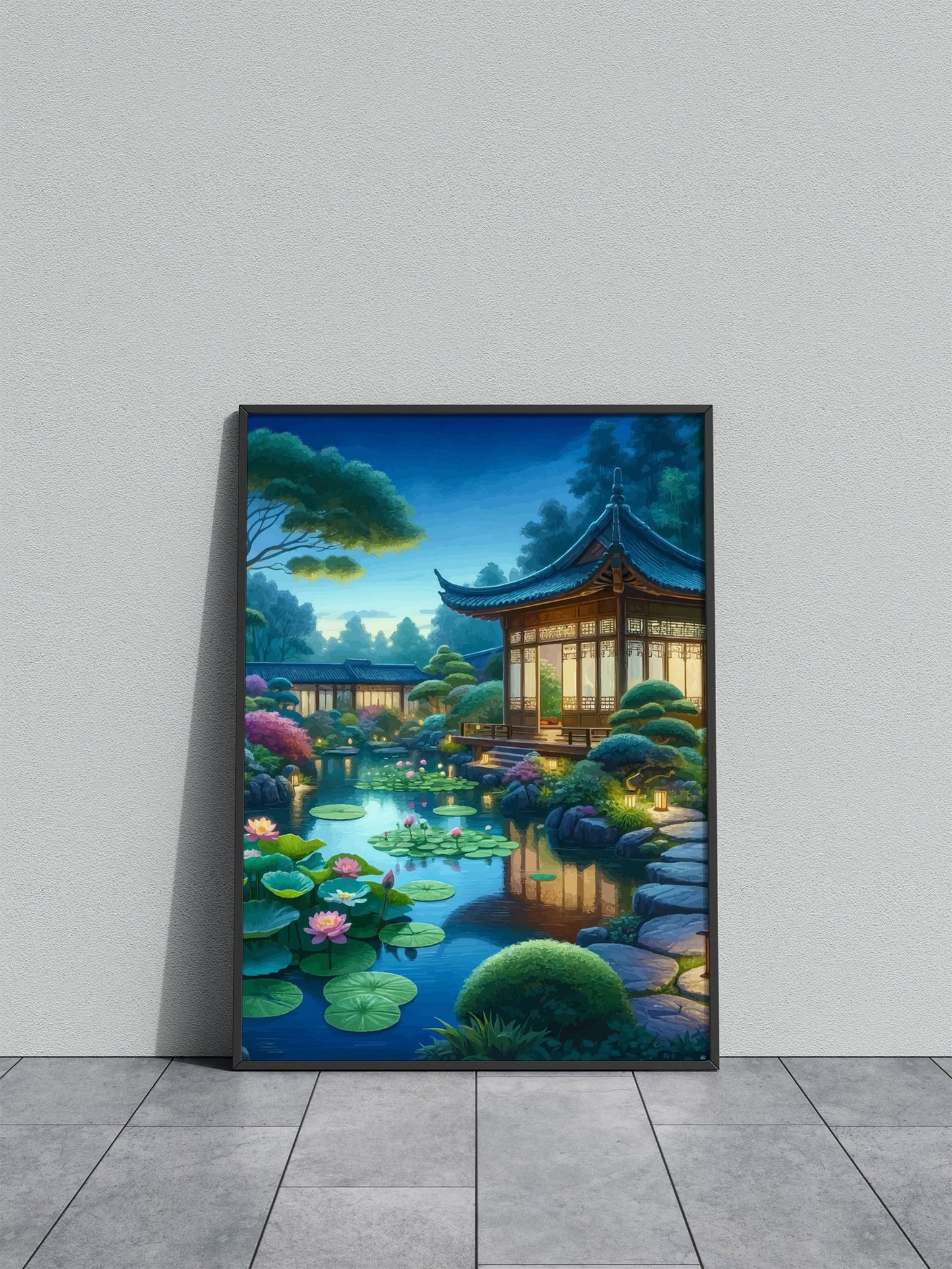 Asian Lily Garden Twilight Asian Style Poster | Wall Art for Home & Office | High-Quality Print