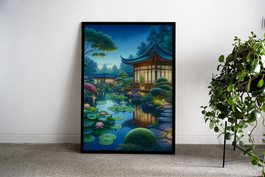 Asian Lily Garden Twilight Asian Style Poster | Wall Art for Home & Office | High-Quality Print