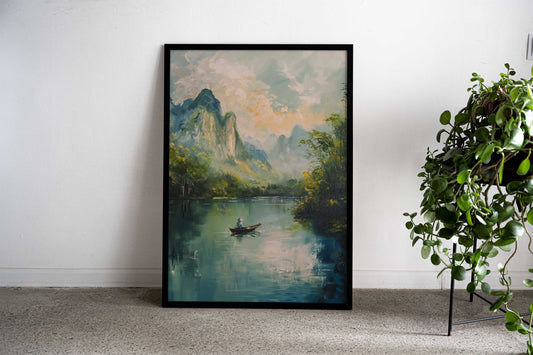 Asian Mountains River Asian Style Poster | Wall Art for Home & Office | High-Quality Print