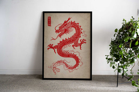 Asian Red Dragon Asian Style Poster | Wall Art for Home & Office | High-Quality Print