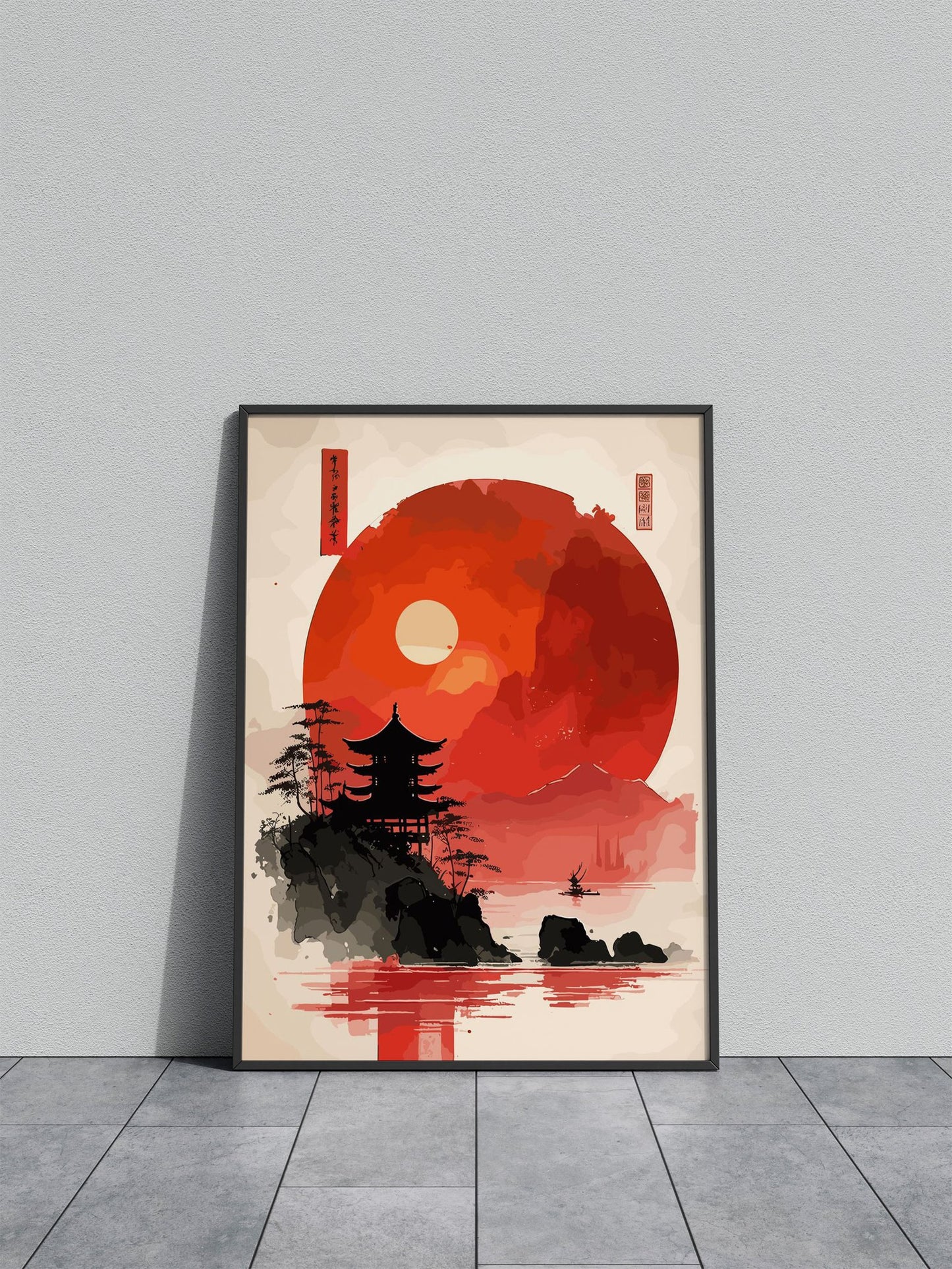 Asian Red Sunset Landscape Asian Style Poster | Wall Art for Home & Office | High-Quality Print