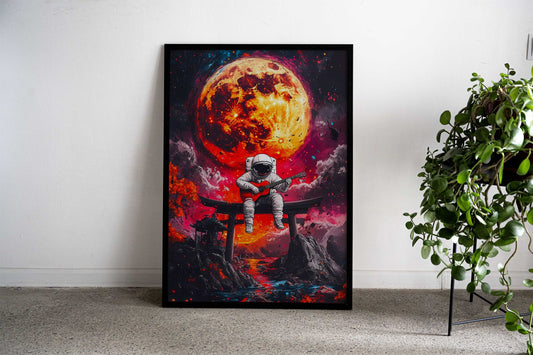 Astronaut Playing Guitar Asian Style Poster | Wall Art for Home & Office | High-Quality Print - High-quality vinyl