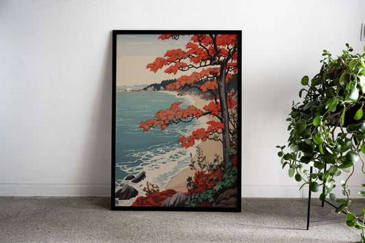 Autumn Coastline Asian Style Poster | Wall Art for Home & Office | High-Quality Print - High-quality vinyl skin wra