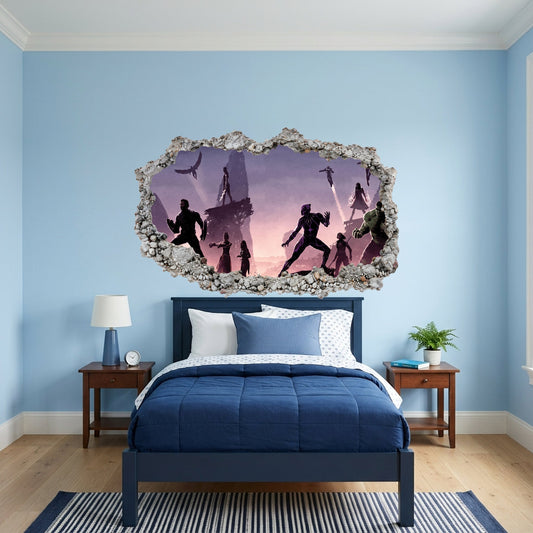 Avengers Endgame Heroes 3D Smashed Wall Decal Nursery Wall Art 006