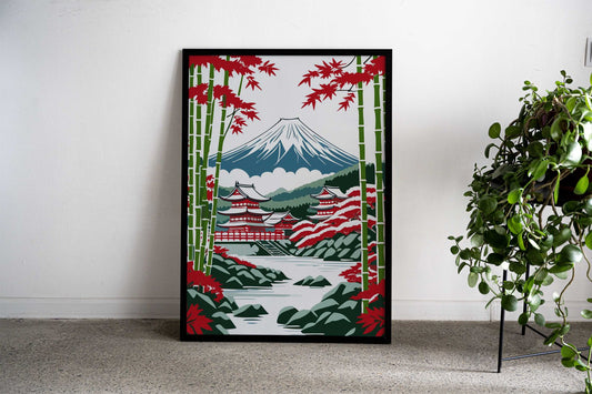 Bamboo Forest Mount Fuji Asian Style Poster | Wall Art for Home & Office | High-Quality Print