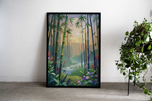 Bamboo Forest Sunset Asian Style Poster | Wall Art for Home & Office | High-Quality Print
