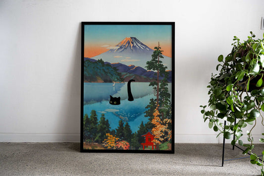 Black Cat Lake Ashi Asian Style Poster | Wall Art for Home & Office | High-Quality Print