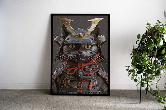 Black Cat Vintage Samurai Asian Style Poster | Wall Art for Home & Office | High-Quality Print