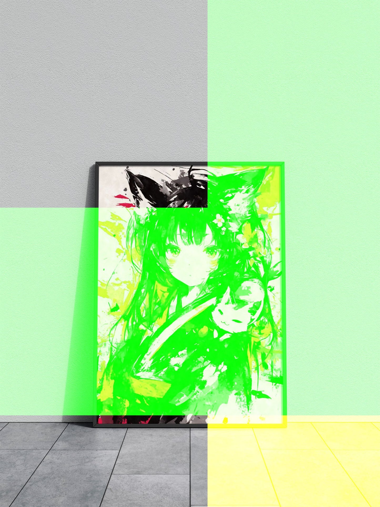 Black Ink Nekomimi Cat Asian Style Poster | Wall Art for Home & Office | High-Quality Print