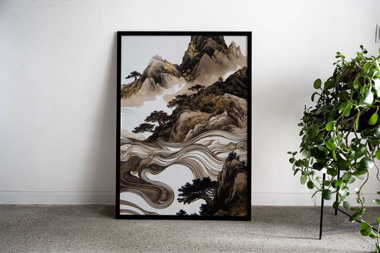 Black Mountains Asian Style Poster | Wall Art for Home & Office | High-Quality Print