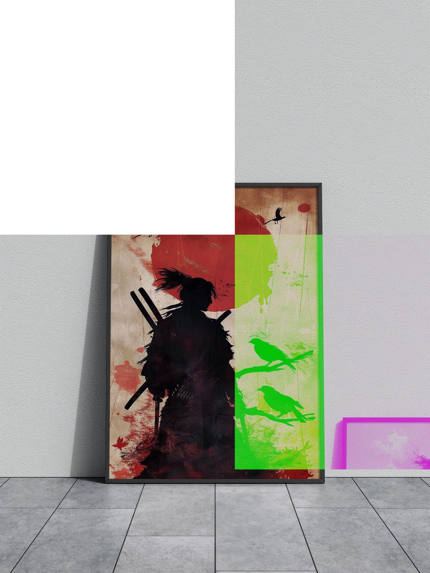 Black-necked Crane with Red Moon Asian Style Poster | Wall Art for Home & Office | High-Quality Print