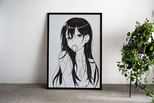 Black and White Anime Girl Asian Style Poster | Wall Art for Home & Office | High-Quality Print