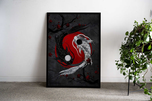 Black and White Japan Koi Asian Style Poster | Wall Art for Home & Office | High-Quality Print