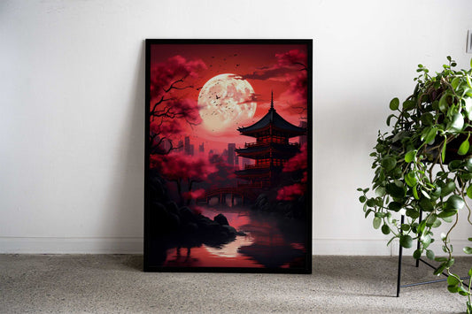 Blood Moon Japan Asian Asian Style Poster | Wall Art for Home & Office | High-Quality Print - High-quality vinyl sk
