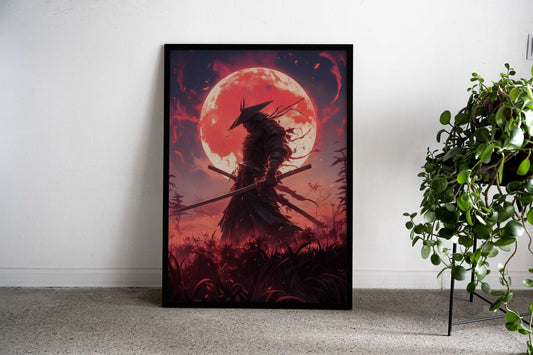 Blood Moon Samurai Asian Style Poster | Wall Art for Home & Office | High-Quality Print - High-quality vinyl skin w