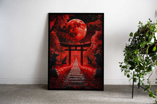 Blood Moon Shrine Asian Style Poster | Wall Art for Home & Office | High-Quality Print - High-quality vinyl skin wr