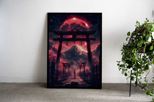 Blood Moon Torii Gate Asian Style Poster | Wall Art for Home & Office | High-Quality Print - High-quality vinyl ski