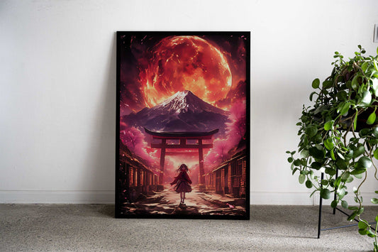 Bloodmoon Girl in Japan Asian Style Poster | Wall Art for Home & Office | High-Quality Print - High-quality vinyl s