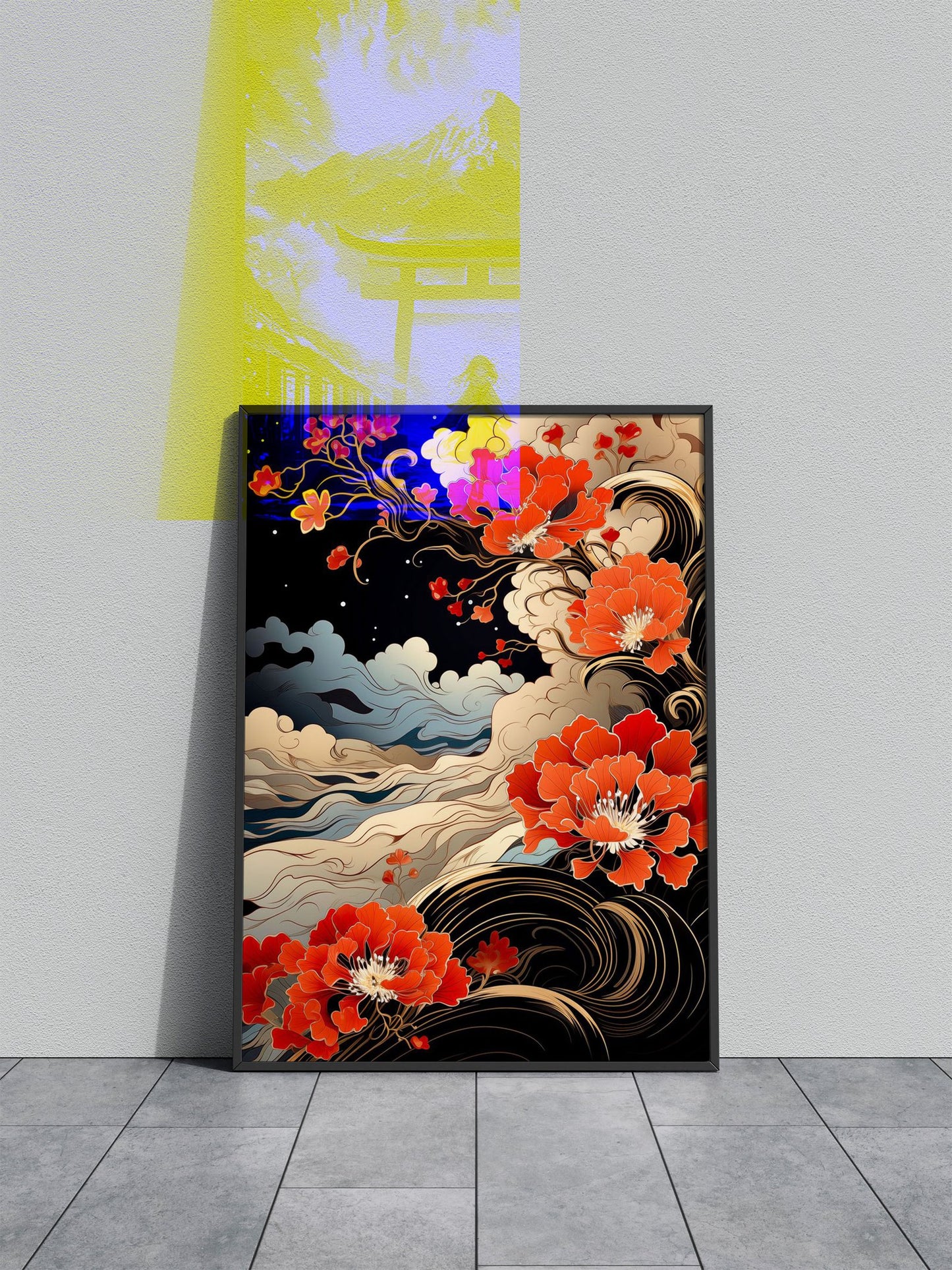 Blossoms Over Waves Asian Style Poster | Wall Art for Home & Office | High-Quality Print