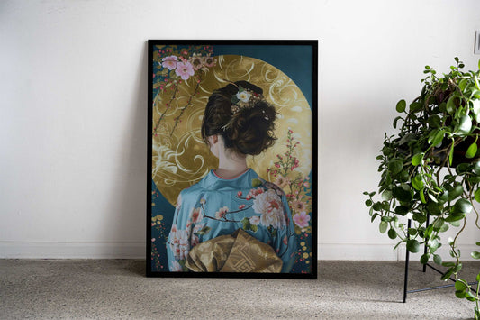 Blue Kimono Girl Japan Asian Style Poster | Wall Art for Home & Office | High-Quality Print