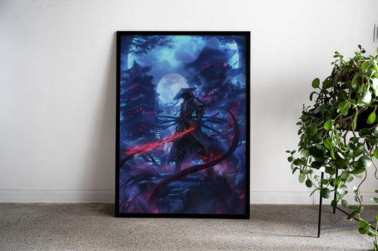Blue Midnight Samurai Asian Style Poster | Wall Art for Home & Office | High-Quality Print