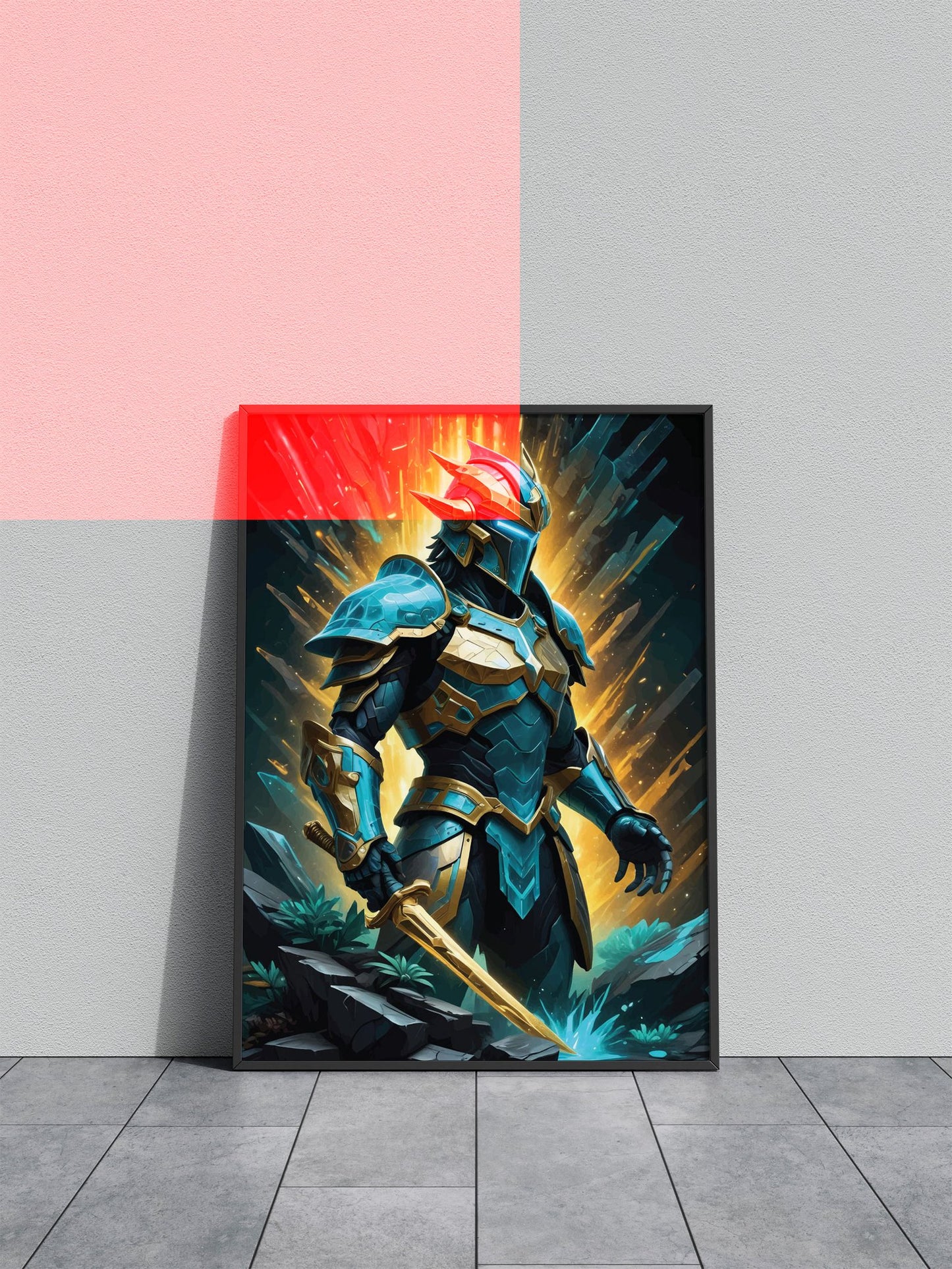 Blue and Gold Knight Asian Style Poster | Wall Art for Home & Office | High-Quality Print
