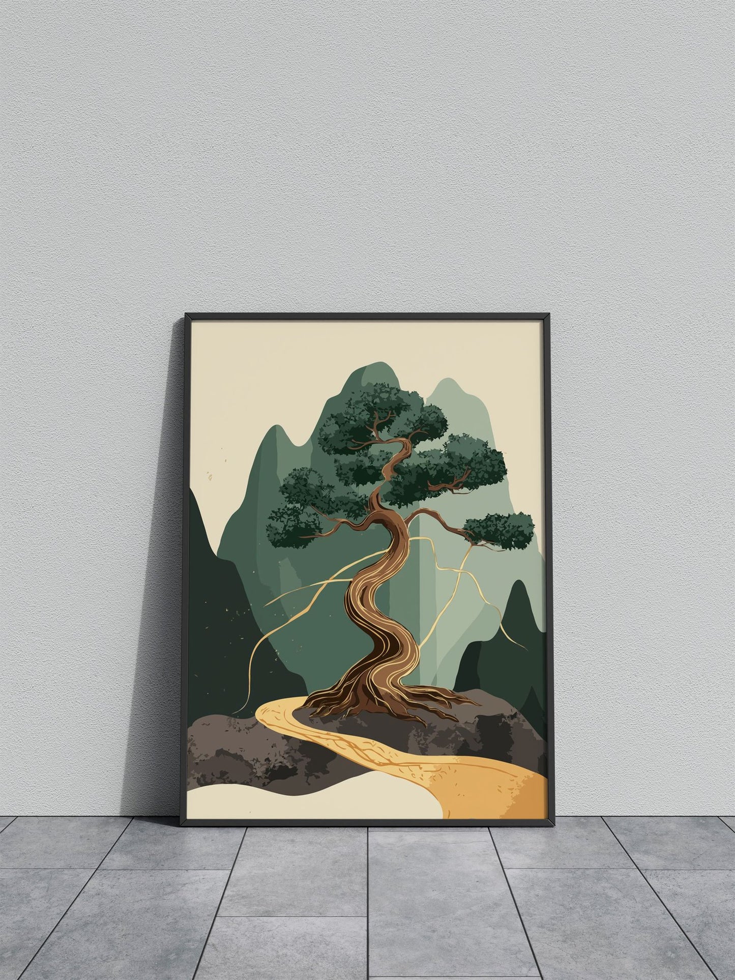 Bonsai Tree Mountain Landscape Asian Style Poster | Wall Art for Home & Office | High-Quality Print