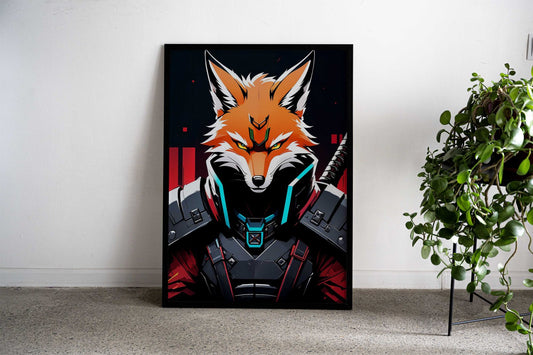 Brutal Samurai Fox Asian Style Poster | Wall Art for Home & Office | High-Quality Print - High-quality vinyl skin w