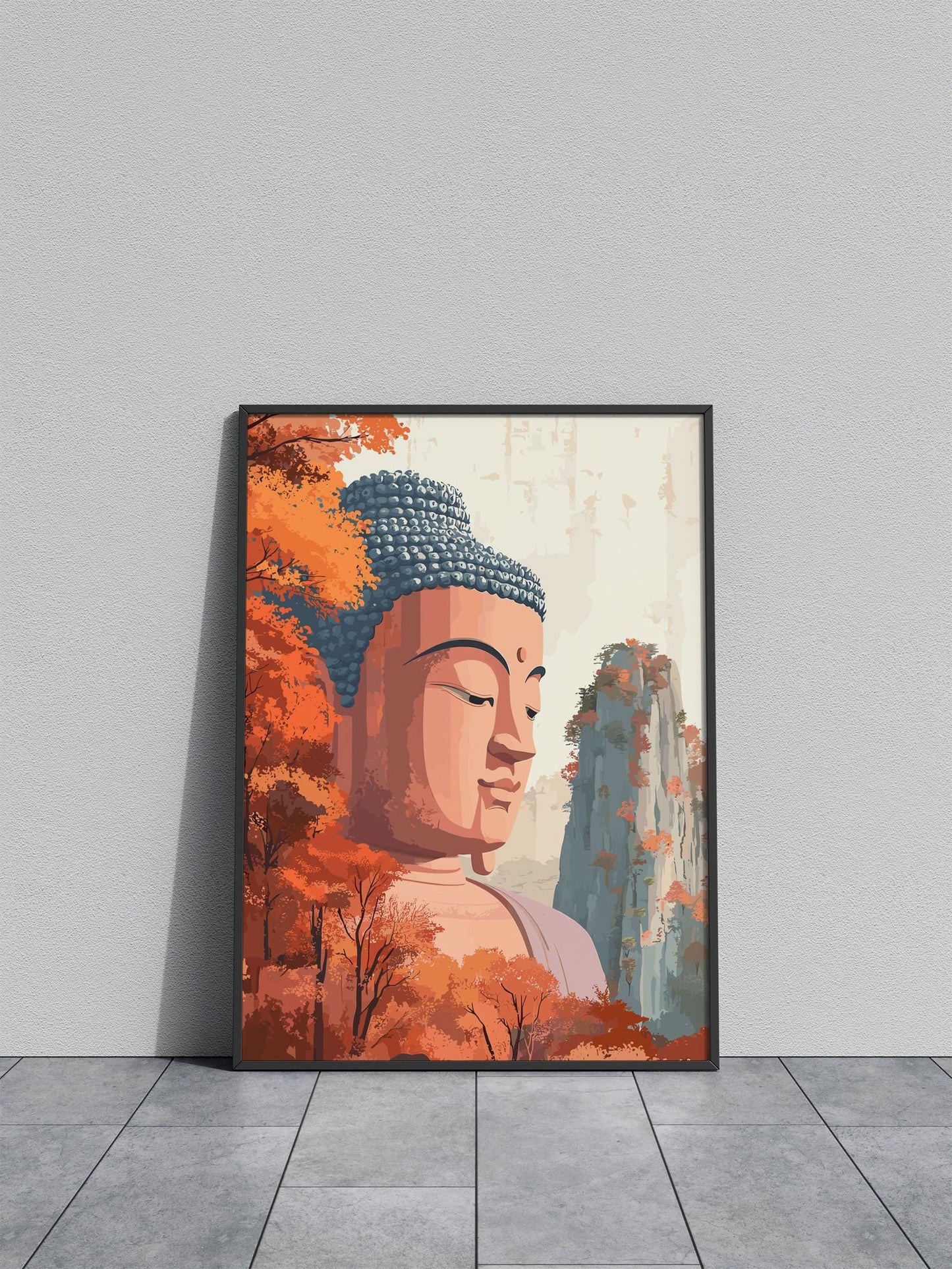 Buddha Statue in Autumn Asian Style Poster | Wall Art for Home & Office | High-Quality Print