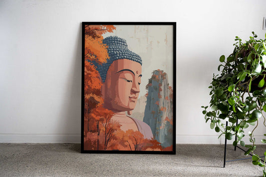 Buddha Statue in Autumn Asian Style Poster | Wall Art for Home & Office | High-Quality Print - High-quality vinyl s