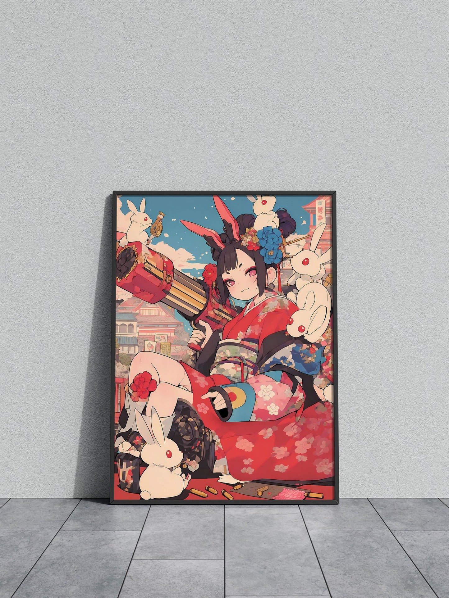 Bunny Blaster Geisha Asian Style Poster | Wall Art for Home & Office | High-Quality Print - High-quality vinyl skin