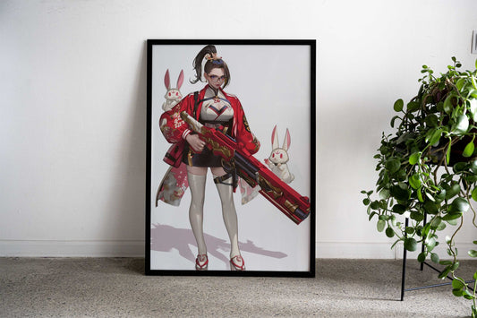 Bunny Geisha Blaster Asian Style Poster | Wall Art for Home & Office | High-Quality Print - High-quality vinyl skin