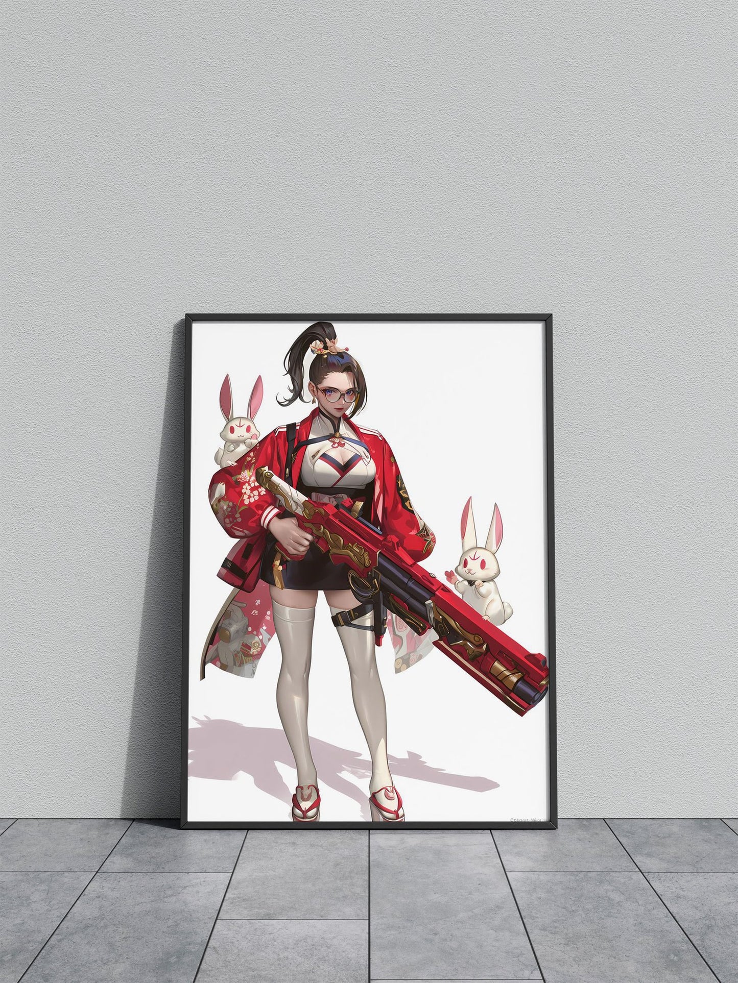 Bunny Geisha Blaster Asian Style Poster | Wall Art for Home & Office | High-Quality Print - High-quality vinyl skin
