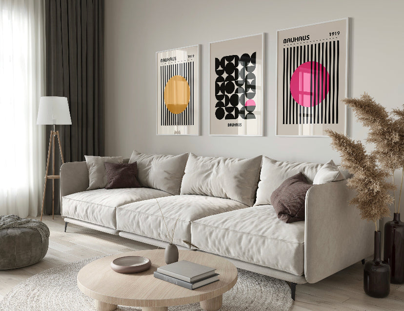 Bauhaus-Inspired Geometric Print Set in Orange and Pink - High-Quality Premium Wall Art Decor Sticker