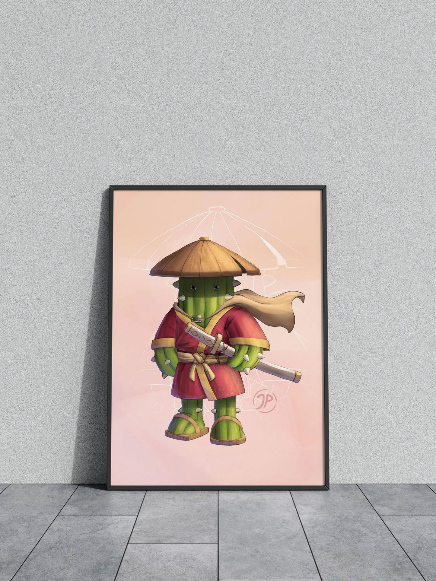 Cactus Samurai Asian Style Poster | Wall Art for Home & Office | High-Quality Print - High-quality vinyl skin wrap