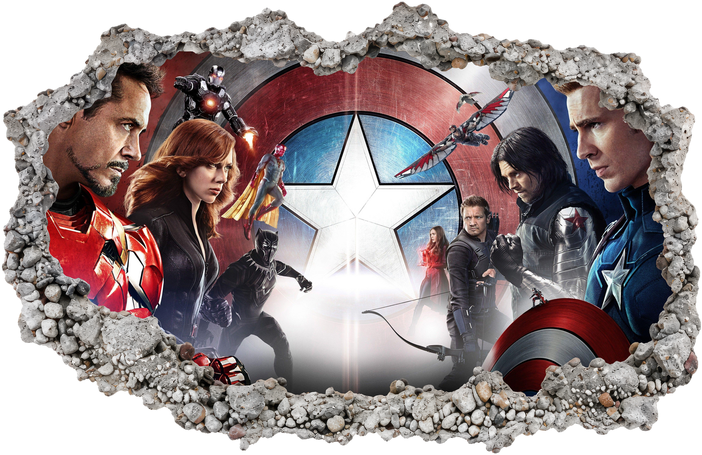 Captain America Iron Man Thor 3D Smashed Wall Decal Nursery Wall Art 023