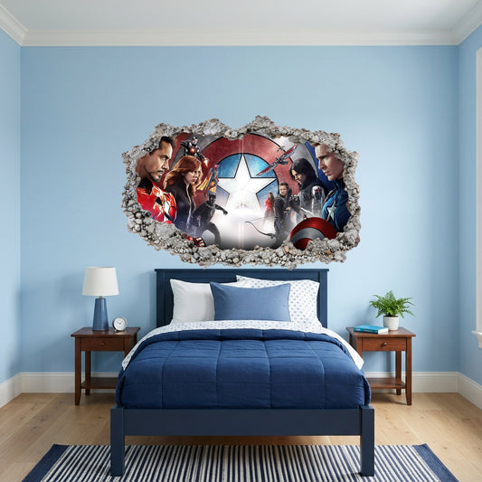Captain America Iron Man Thor 3D Smashed Wall Decal Nursery Wall Art 023