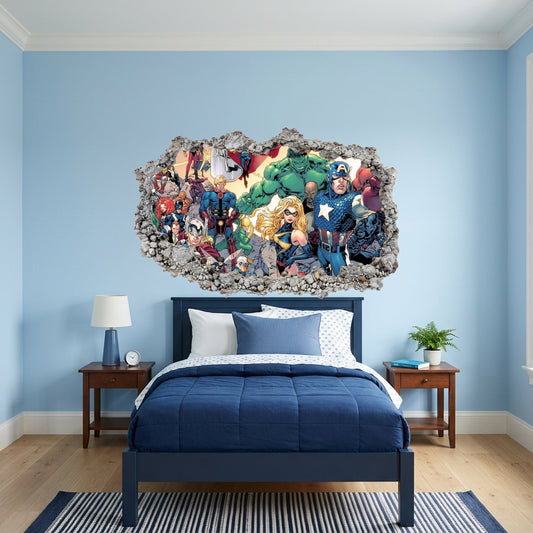 Captain America Iron Man Thor 3D Smashed Wall Decal Wall Art Sticker 010