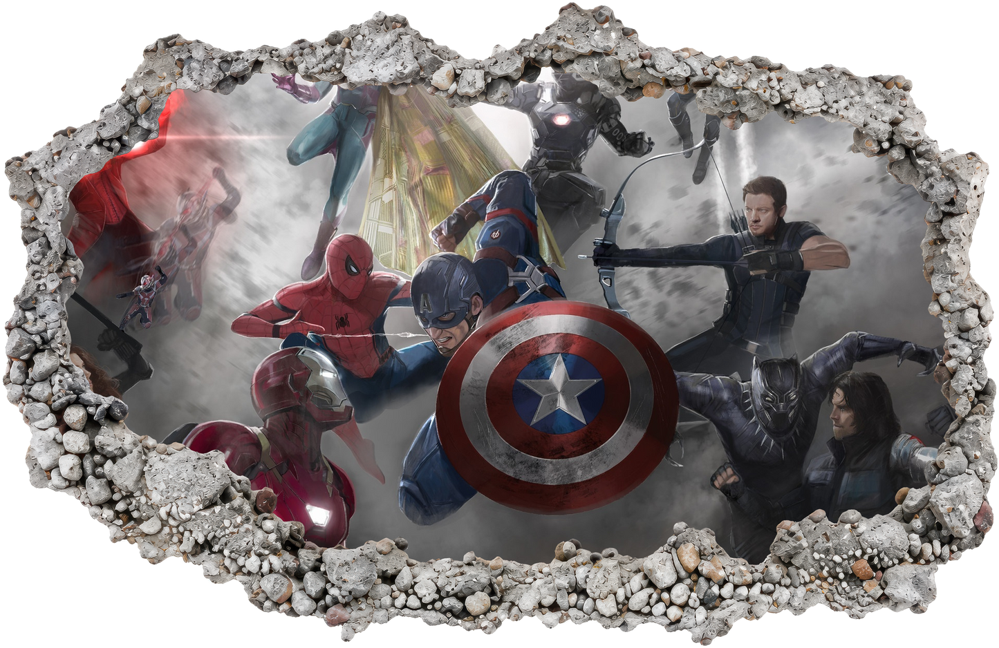 Captain America Iron Man Thor Smashed Brick Decal 3D Effect Sticker 016