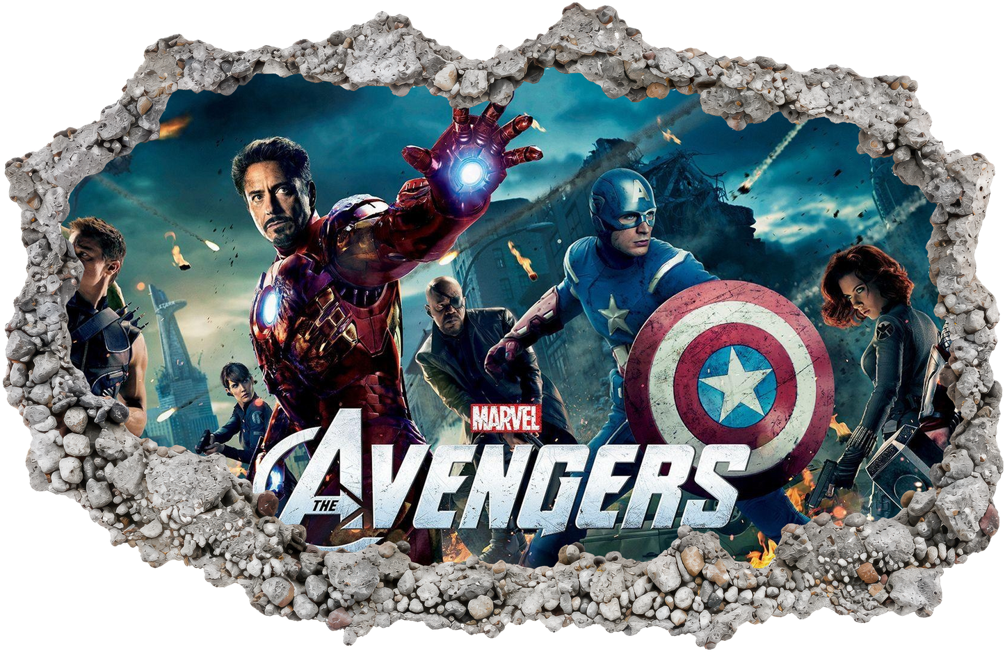 Captain America Iron Man Thor Smashed Brick Decal Vinyl Mural 004