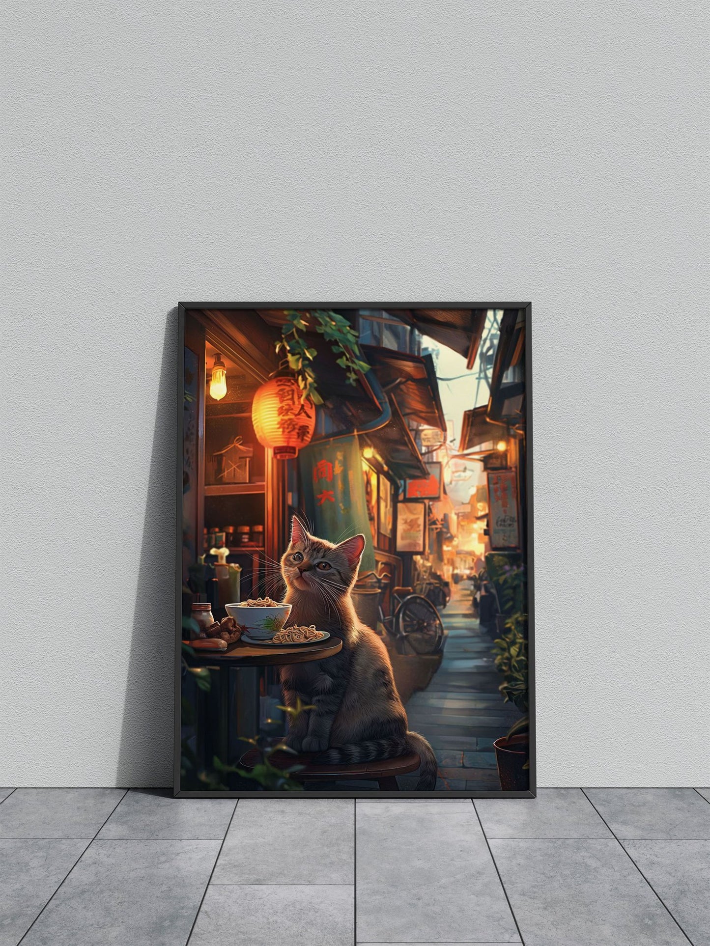 Cat Asia Ramen Village Asian Style Poster | Wall Art for Home & Office | High-Quality Print - High-quality vinyl sk