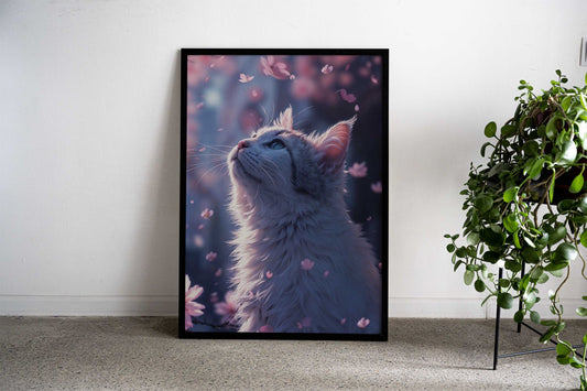 Cat Cherry Blossom Animal Asian Style Poster | Wall Art for Home & Office | High-Quality Print - High-quality vinyl