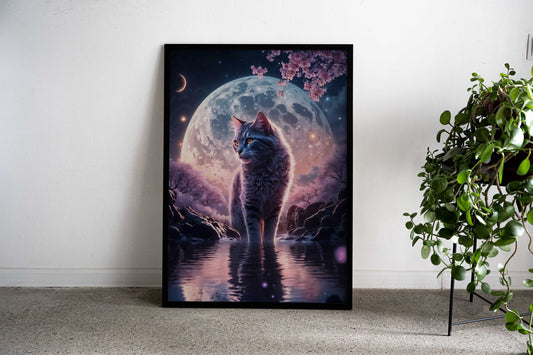 Cat Cherry Blossom Japan Asian Style Poster | Wall Art for Home & Office | High-Quality Print - High-quality vinyl