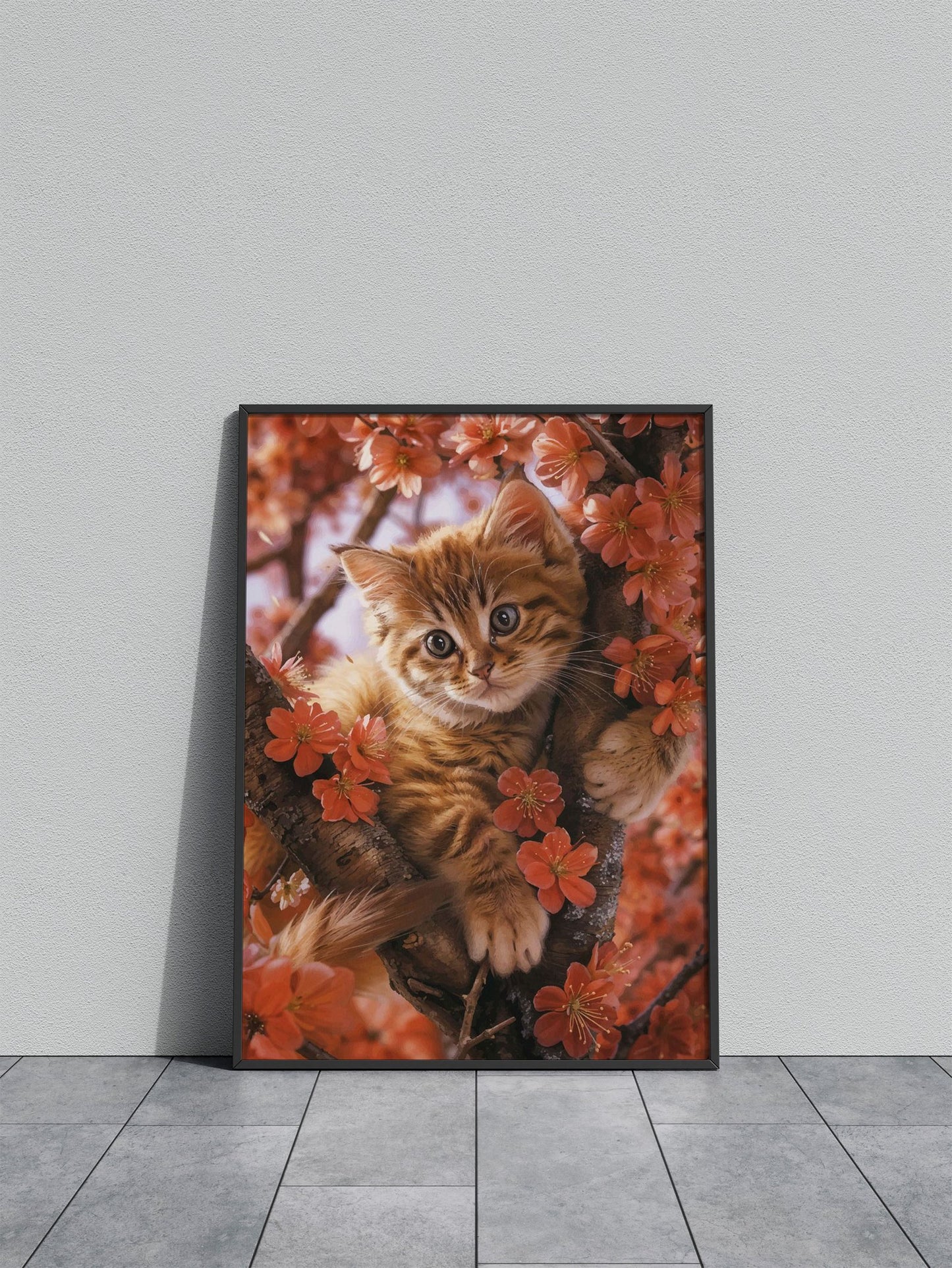 Cat Cherry Blossom Asian Style Poster | Wall Art for Home & Office | High-Quality Print