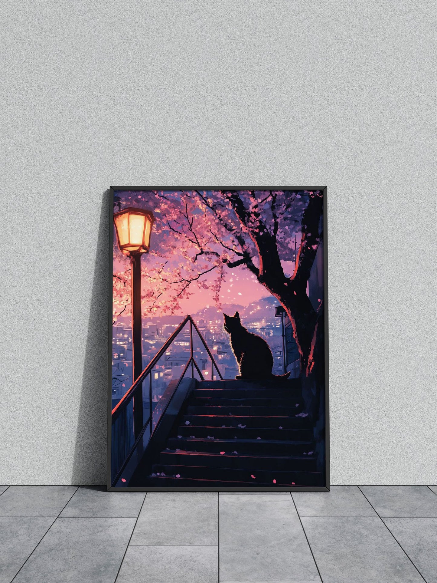 Cat Cherry Blossoms Tree Asian Style Poster | Wall Art for Home & Office | High-Quality Print