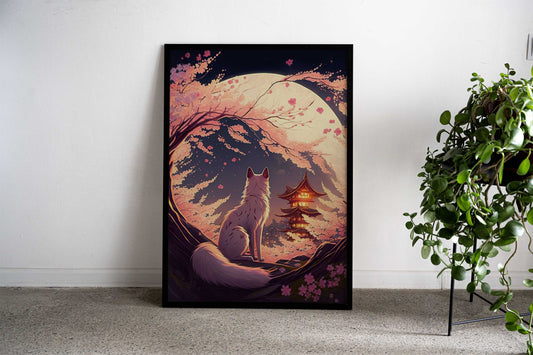 Cat Cherry Blossoms Asian Style Poster | Wall Art for Home & Office | High-Quality Print - High-quality vinyl skin